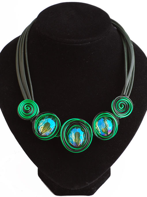 Green Fashion Exaggerated Handmade Winding-stones Alloy Necklace