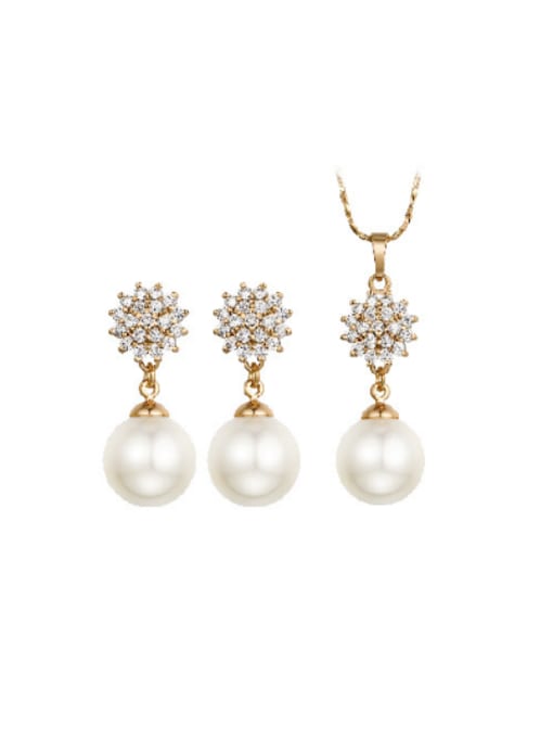 XP Copper Alloy 18K Gold Plated Korean style Pearl and Zircon Two Pieces Jewelry Set 0