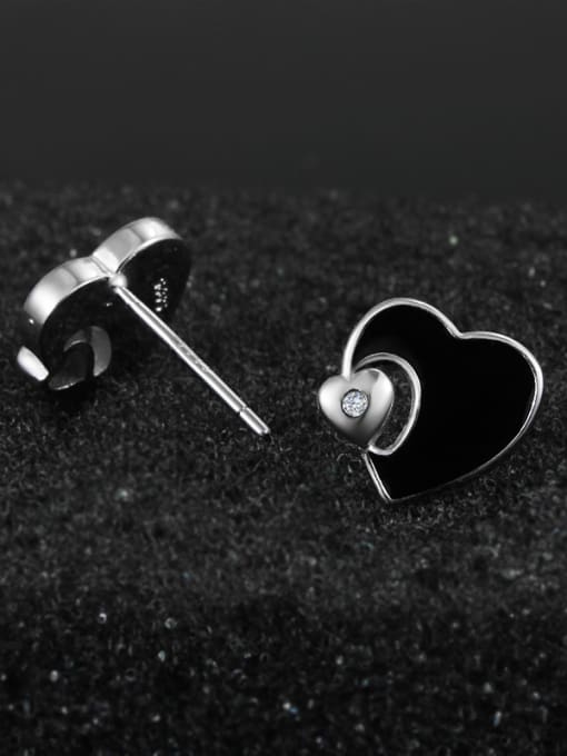 SANTIAGO Tiny Black Heart Tiny Zirconias 925 Silver Stud Earrings 1