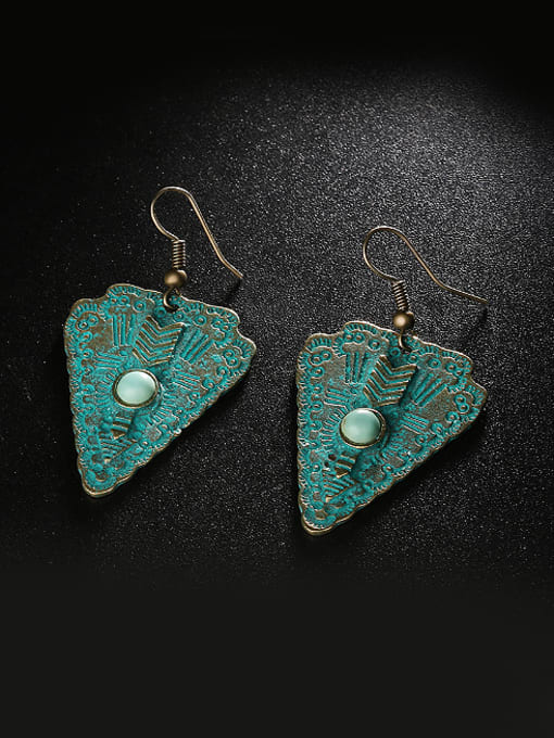 Gujin Antique Bronze Plated Resin stone Triangle Alloy Earrings 2