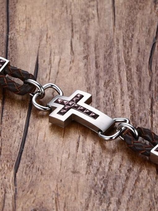 CONG Personality Brown Cross Shaped Artificial Leather Bracelt 2