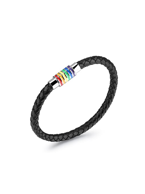 Open Sky Fashion Colorful Rainbow Titanium Artificial Leather Bracelet 0