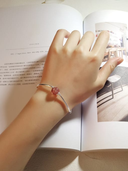 Peng Yuan Simple Pink Stone Silver Bracelet 1