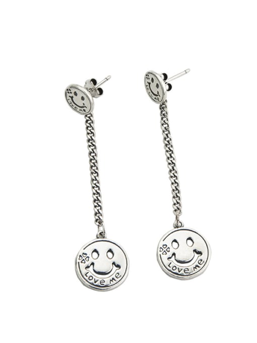 SHUI Vintage Sterling Silver With Platinum Plated Simplistic Face Drop Earrings 3