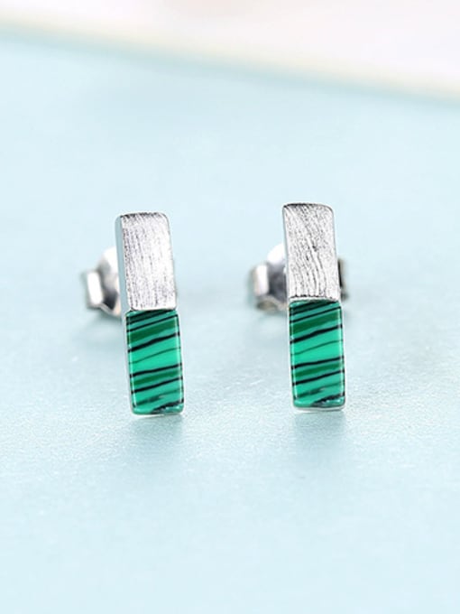 Silver 925 Sterling Silver With Turquoise Simplistic Geometric Stud Earrings