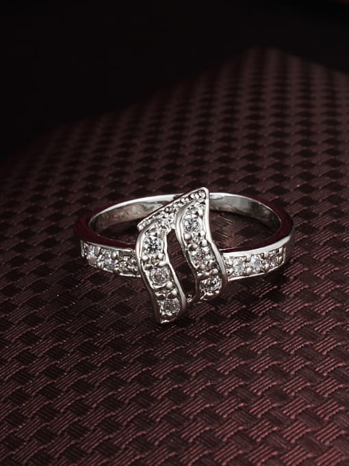 SANTIAGO Women Platinum Plated Geometric Shaped Zircon Ring 1