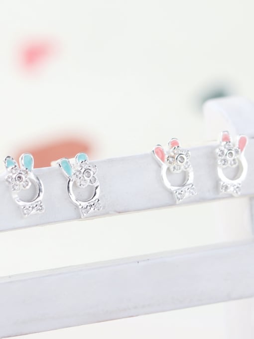 kwan Rabbit Stud Pink Blue Glue Zircon Stud Earrings 1