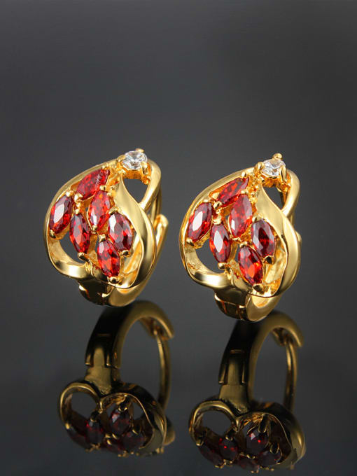 SANTIAGO Red 18K Gold Plated Heart Shaped Zircon Clip Earrings 1