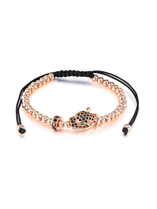 Rose Gold Fashion Leopard Head Black Chinlon Adjustable Bracelet