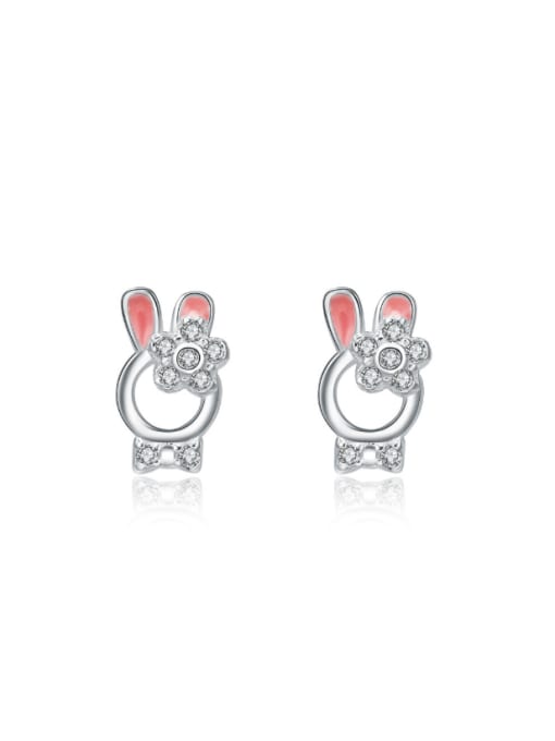 kwan Rabbit Stud Pink Blue Glue Zircon Stud Earrings 0