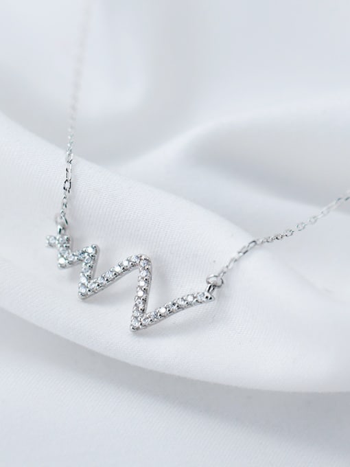 Rosh High Quality Letter W Shaped Rhinestone Silver Necklace 0