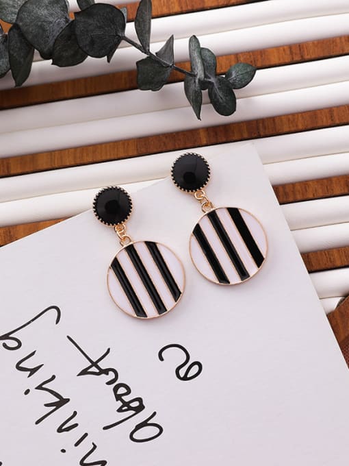 black Alloy  With White Gold Plated Fashion Round Chandelier Earrings