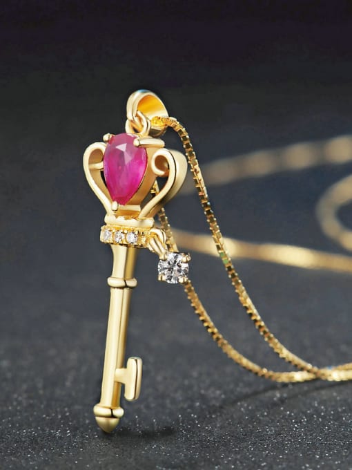 ZK Key-shape Gold Plated Natural Ruby Silver Pendant 3