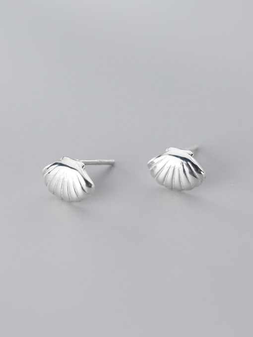 Rosh 925 Sterling Silver With Platinum Plated Simplistic Smooth Shell  Stud Earrings 0