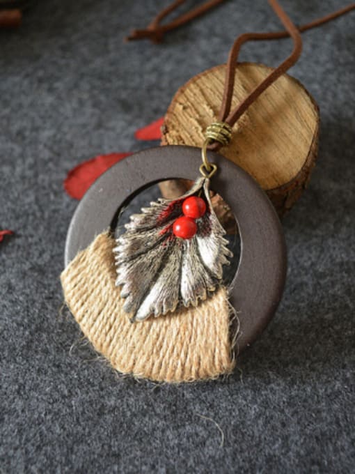 Dandelion All-match Wooden Leaf Shaped Neacklace 2