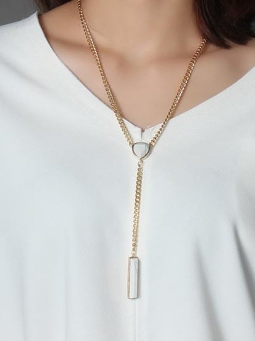 Golden Elegant Gold Plated  White Stone Alloy Sweater Chain