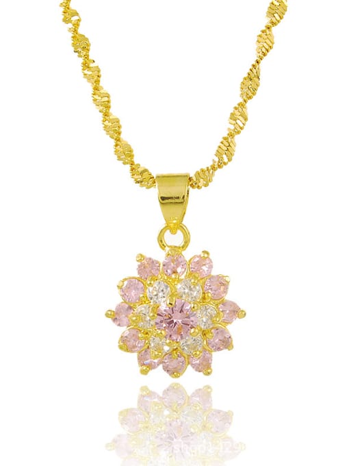 Yi Heng Da High Quality Pink Flower Shaped Zircon Necklace 0