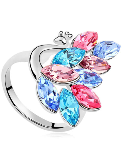multi-color Exaggerated Marquise austrian Crystals Peacock Alloy Ring