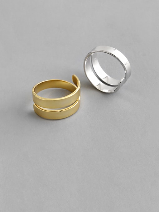 DAKA 925 Sterling Silver With Gold Plated Simplistic   Double Layer Smooth Free Size Rings 4