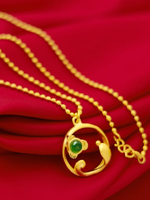 golden Women Dolphin Shaped Green Jade Necklace