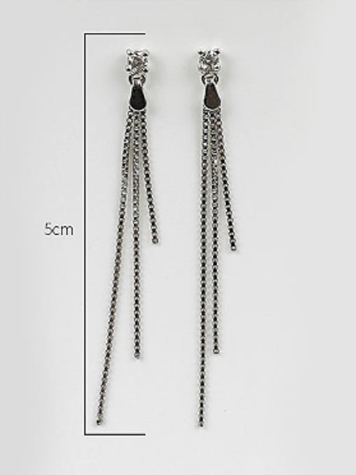 DAKA Fashion Cubic Zircon Long Tassels Silver Stud Earrings 2