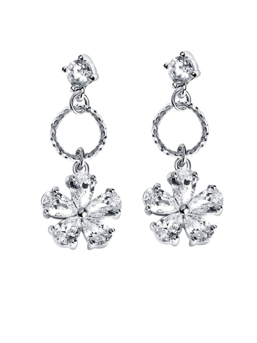 sliver 925 Sterling Silver With Cubic Zirconia Fashion Flower Drop Earrings