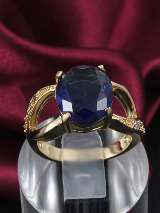 SANTIAGO Blue 18K Gold Plated Oval Shaped Zircon Ring 1