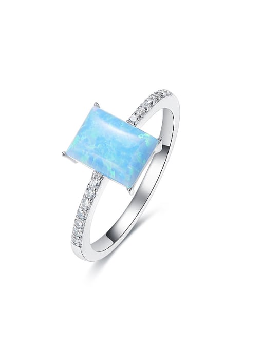 Blue Simple Rectangular Opal stone 925 Silver Ring