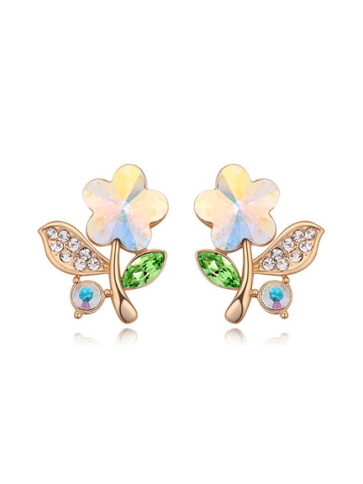 White Personalized austrian Crystals Flower Alloy Stud Earrings