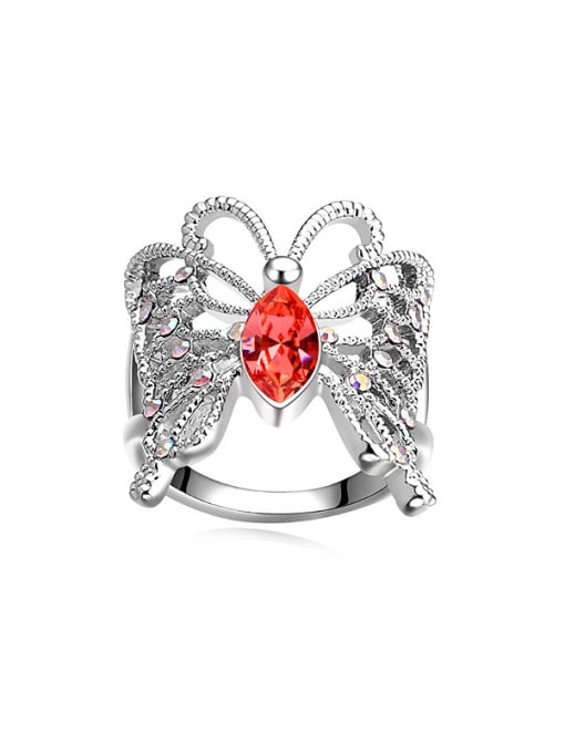 Red Exaggerated austrian Crystals Butterfly Alloy Ring