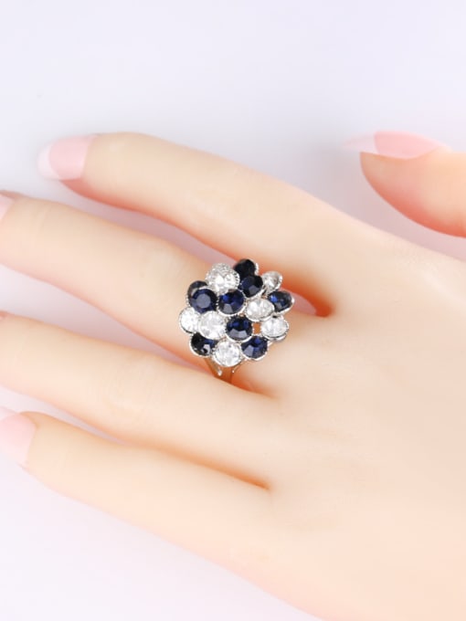 Gujin Fashion Blue Resin stones White Rhinestones Alloy Flowery Ring 1