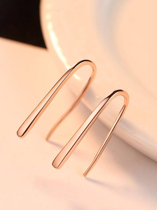 CCUI 925 Sterling Silver With Rose Gold Plated Simplistic Line Hook Earrings 3