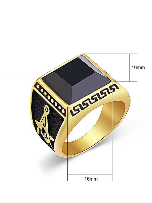 RANSSI Retro Freemason Logo Black Carnelian Statement Ring 2