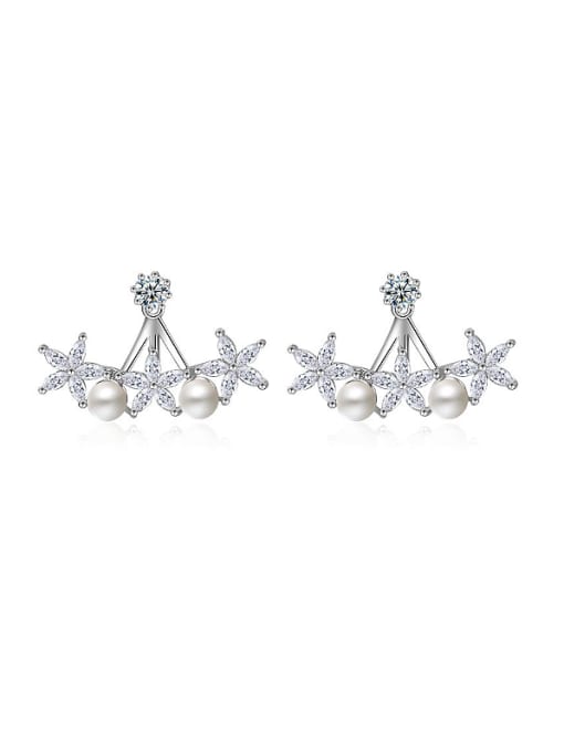 AI Fei Er Fashion Marquise Zirconias Flower Imitation Pearls Stud Earrings 0