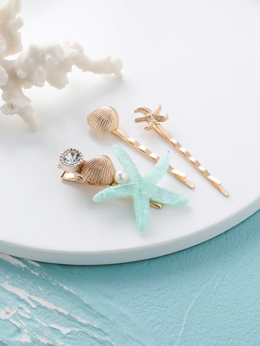 B Green (big and small starfish) Alloy With Resin  Fashion Starfish shell  Barrettes & Clips
