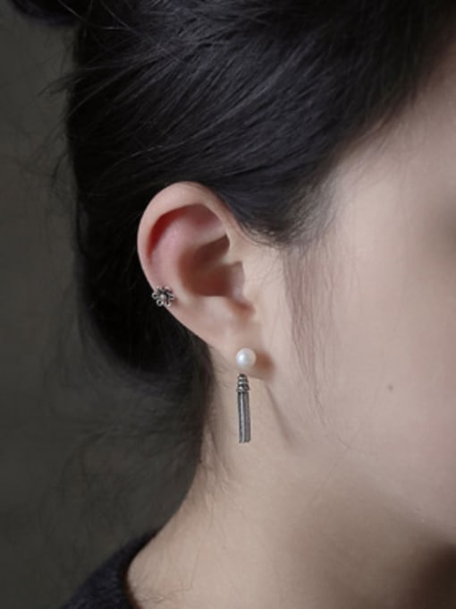 DAKA Retro style Little Tassels Flower Silver Women Stud Earrings 1