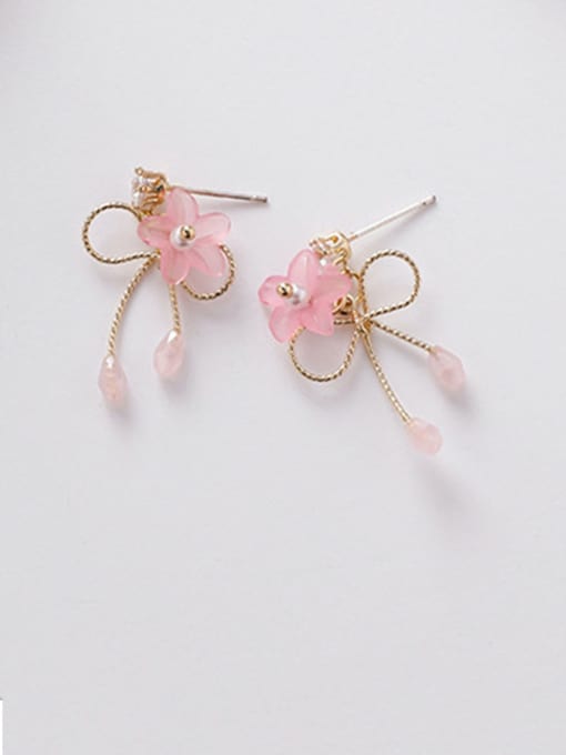 A Pink Alloy With Rose Gold Plated Cute Flower Bow  Stud Earrings