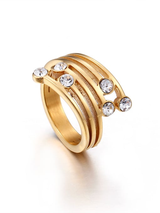 Golden Stainless Steel With Rhinestone Trendy Band Rings