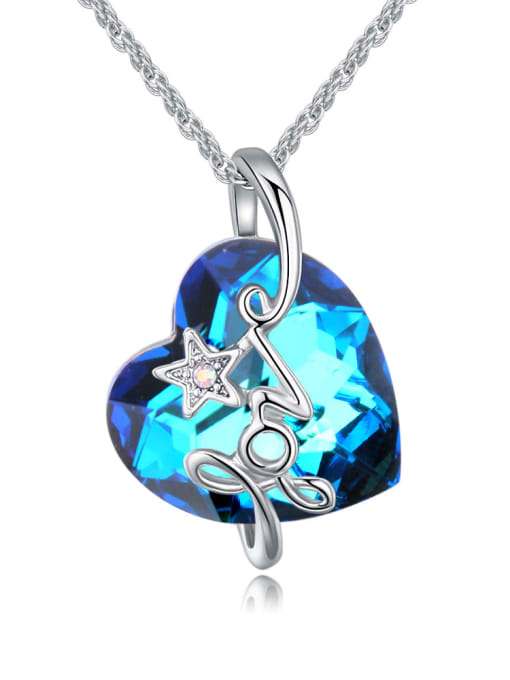 Royal blue Fashion Shiny Heart austrian Crystal LOVE Alloy Necklace