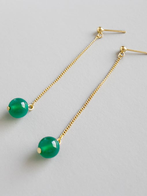 Gold Pure silver 18k-gold green agate long earrings