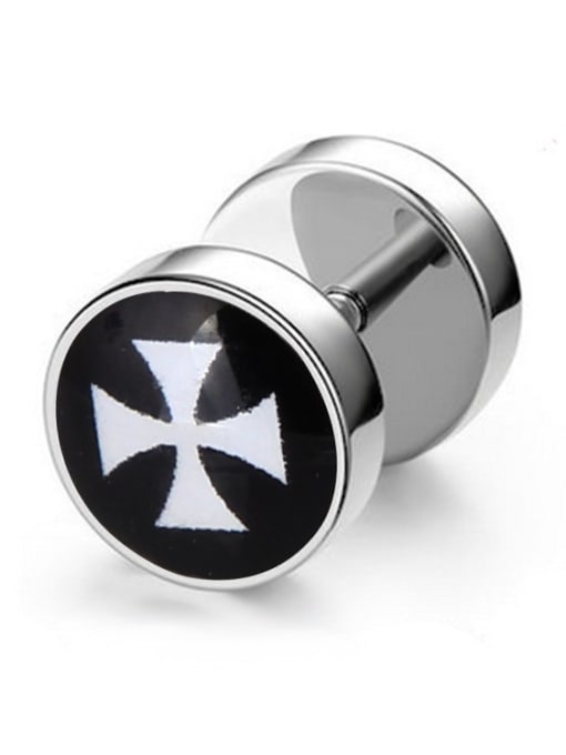 Cross Stainless Steel With Silver Plated Trendy Geometric umbbell Stud Earrings