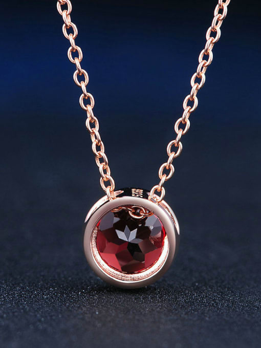ZK Simple Round Red Garnet Rose Gold Plated Necklace 3