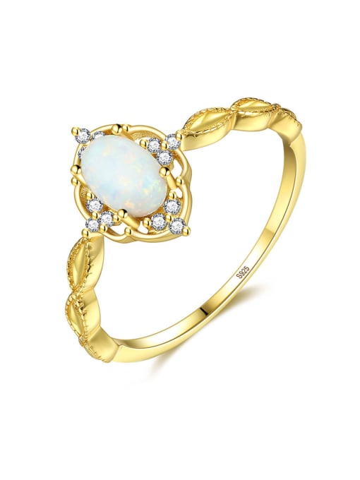 CCUI 925 Sterling Silver With  Opal Simplistic Oval Band Rings