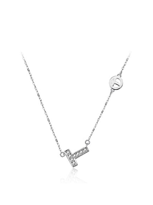 OUXI Simple T-shaped Rhinestones Silver Necklace 0