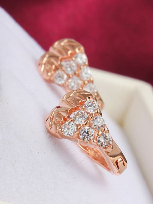 SANTIAGO Women Rose Gold Plated Geometric Shaped Zircon Clip Earrings 1