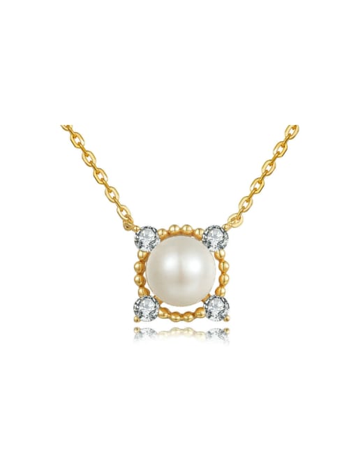 ZK Square Shaped Necklace Gold Plated with Freshwater Pearl 0
