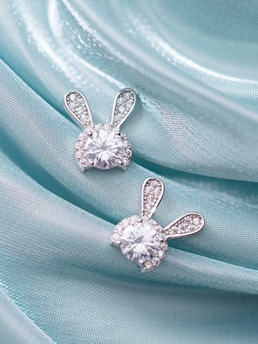 Rosh 925 Sterling Silver With Platinum Plated Cute Rabbit Stud Earrings