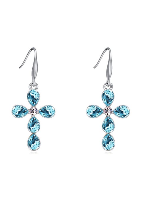 blue Simple Water Drop austrian Crystals Cross Alloy Drop Earrings