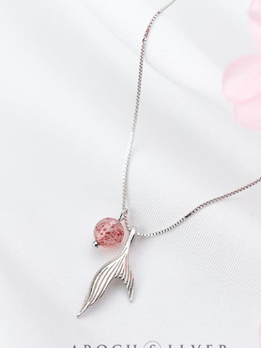 Rosh S925 Silver Necklace female wind sweet pink pink strawberry Crystal Cute Mermaid tail Pendant Necklace D4282 1