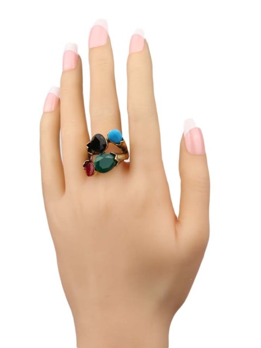 Gujin Retro style Colorful Resin Stones Alloy Ring 1